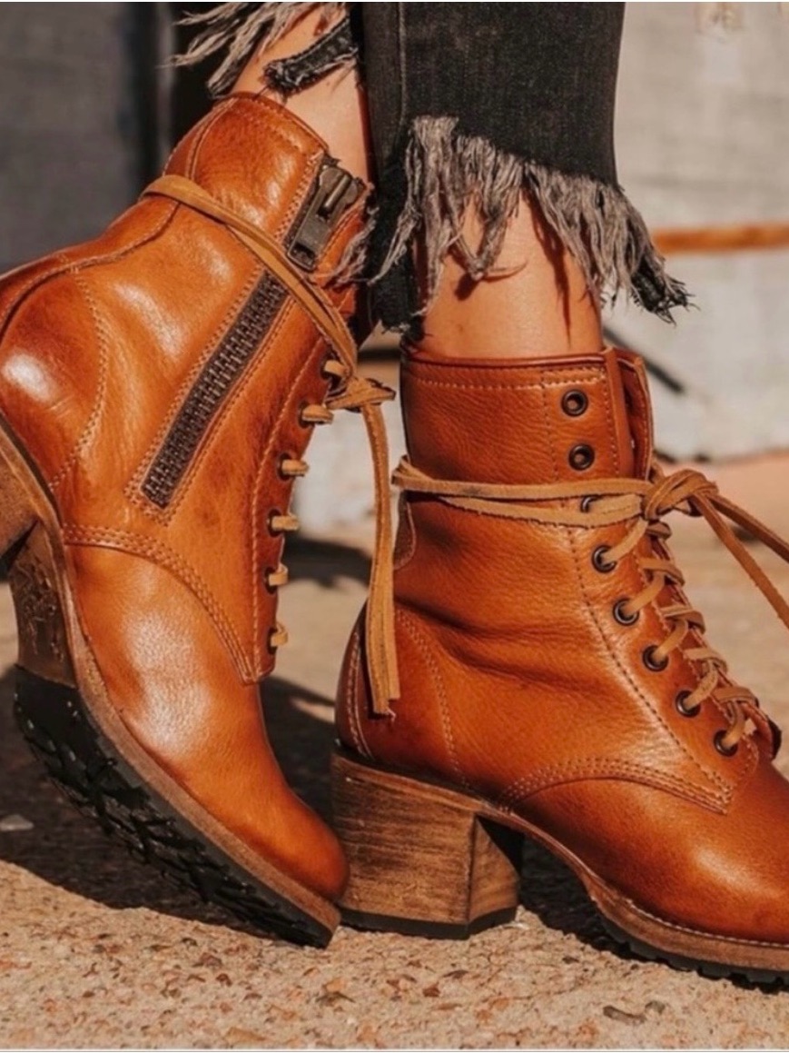 Free Bird Tan Leather Lace-Up Ankle Boots